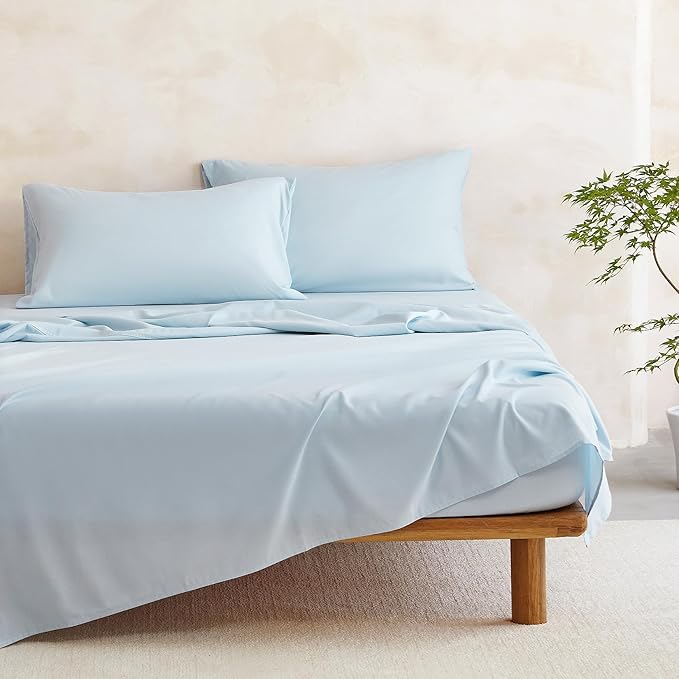 Wake In Cloud - Floral Comforter Set with Sheets, Cute Vintage Flower Cottagecore Aesthetic for Women Teen Girls, 7 Pieces Bed in a Bag, Light Blue, Queen Size