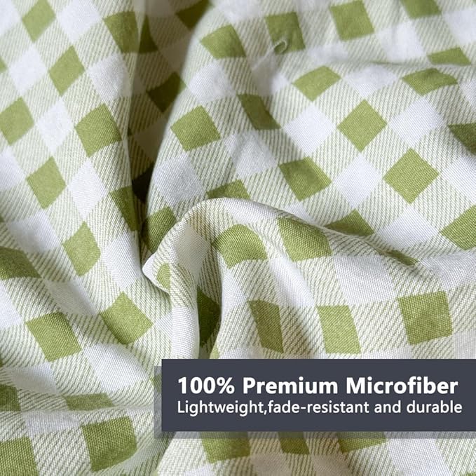 NSNLGSGC Sage Green Ruffle Gingham Comforter Set Queen, Pre-Washed Ruffled Plaid Checked Comforter Bedding, 3 Pieces Vintage Farmhouse Grid Bedding Set(Green Gingham, Queen)