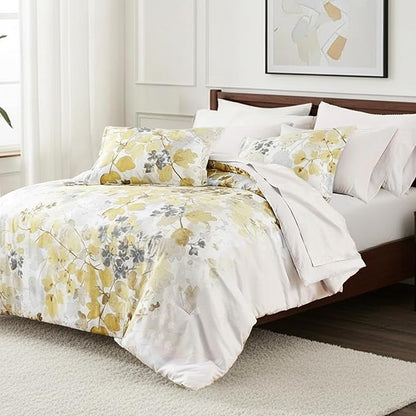 Queen Comforter Set Yellow Bed Set, 9 Pieces Cute Floral Bedding Set Ultra Soft Botanical Flowers Comforter, Sheets, Pillowcases & Shams