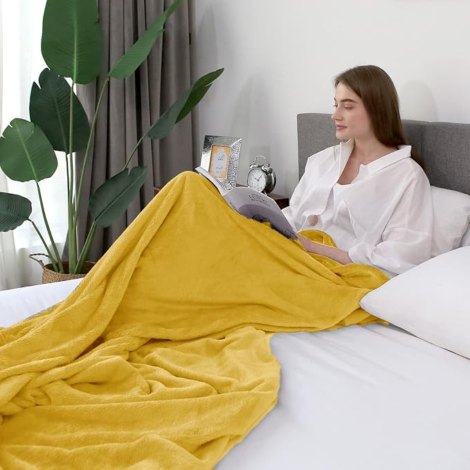 Hansleep Fleece Yellow King Blanket, Super Soft Flannel Fuzzy Plush Cozy Blanket for All Seasons, Yellow, King 90x108 Inches