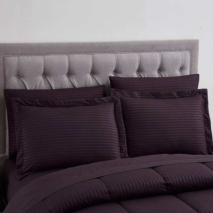 Queen Comforter Set 8 Piece Bed in a Bag with Bed Skirt, Fitted Sheet, Flat Sheet, 2 Pillowcases, 2 Pillow Shams, Queen, Dobby Purple