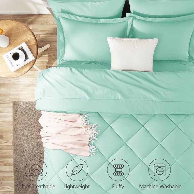 CozyLux King Size Comforter Set Mint Green - 7 Pieces Bed in a Bag King, Luxury Soft Bed Set for All Seasons, Bedding Set with Down Alternative Comforter, Sheets, Pillowcases & Shams