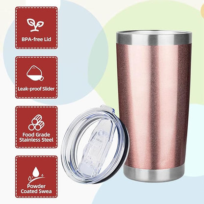 20oz Tumbler with Lid Stainless Steel Insulated Tumblers Travel Coffee Tumbler Bulk Double Wall Vacuum Insulated Water Cup Christmas Gifts for Women Men Her Him Home Office (Rose Gold, 6pack)