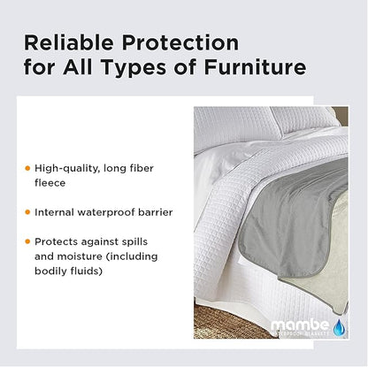 Mambe Silky Waterproof Throw for Protecting Furniture Bed Couch from Stains Caused by Dogs, Cats, Incontinence. Soft, Washable, Reversible. (Size Long/Sofa 70x120 inches, Color Buff/Dove)