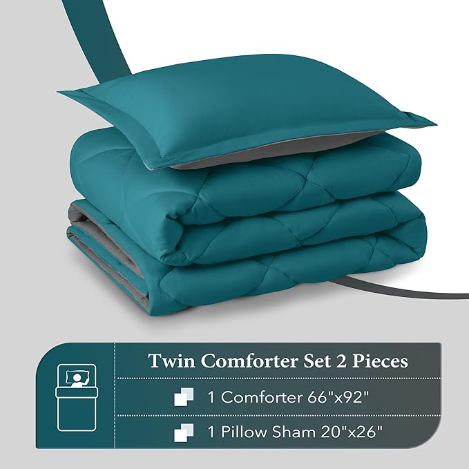 downluxe Twin Comforter Set - Ocean and Grey Twin Comforter, Soft Bedding Sets for All Seasons -2 Pieces - 1 Comforter (66"x92") and 1 Pillow Sham(20"x26")