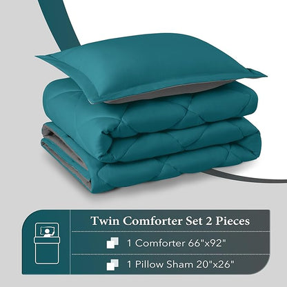 downluxe Twin Comforter Set - Ocean and Grey Twin Comforter, Soft Bedding Sets for All Seasons -2 Pieces - 1 Comforter (66"x92") and 1 Pillow Sham(20"x26")