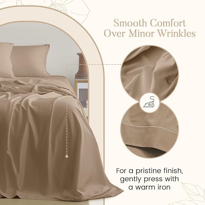 CHATEAU HOME COLLECTION King Sheet Set, 100% Cotton Bed Sheets King Size Sheets Deep Pocket Set, 800 Thread Count Sateen Weave 4 Piece Luxury Bedding, Soft & Breathable No Pill Fade Resistant- Taupe
