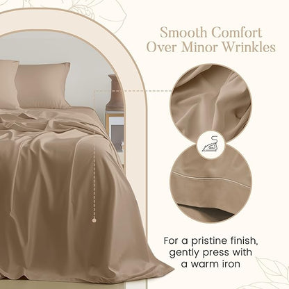CHATEAU HOME COLLECTION King Sheet Set, 100% Cotton Bed Sheets King Size Sheets Deep Pocket Set, 800 Thread Count Sateen Weave 4 Piece Luxury Bedding, Soft & Breathable No Pill Fade Resistant- Taupe