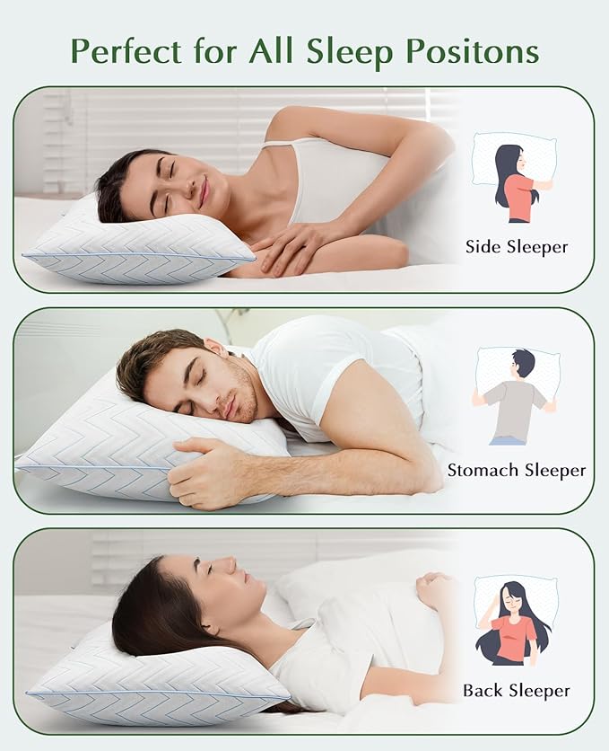 DIORIS Pillows Queen Size Set of 2 - Luxury Hotel Collection Cooling Bed Pillows for Sleeping, Breathable Medium Firm Down Alternative Microfiber Filled Pillows for Back, Stomach Sleepers