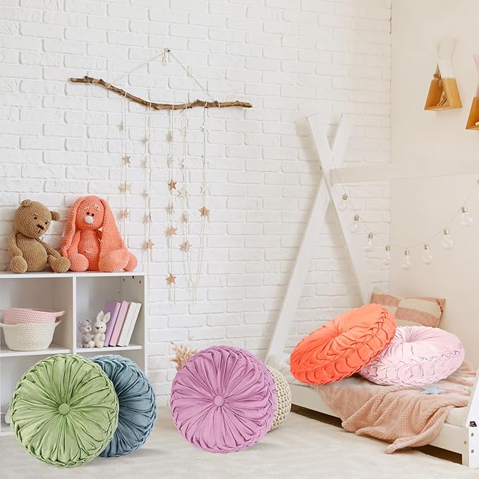 Yerliker 6 Pcs Floor Pillow Cushions 15inch Round Velvet Throw Pillows Colorful Flexible Cushions Alternative Pillows for Couch Chair Living Room Bedroom Home Office Decor(Pastel Color)