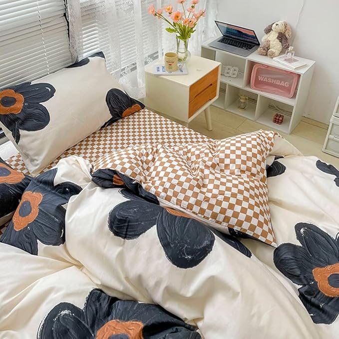 Pureant Black Sunflower Comforter Sets Twin Black and White Floral Bedding Comforters Cotton Women Girls Boho Black Botanical Quilts Large Flower Blankets Garden Adults Teens Bohemian Rustic Bedding