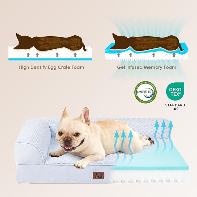 EHEYCIGA XL Dog Bed Memory Foam for Crate, Extra Large Dog Bed Orthopedic with Washable Removable Cover, Waterproof Pet Sofa Couch XLarge Size Dogs, 41x27x6.5, Washblue