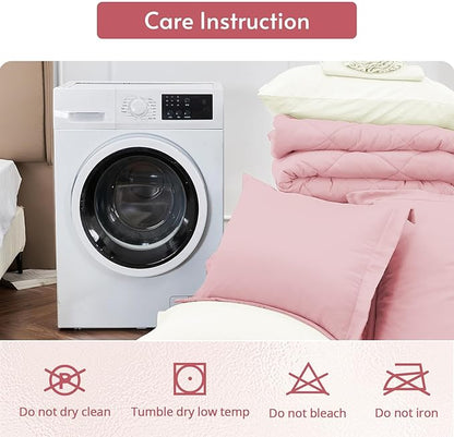 MUXHOMO 7 Pieces Full Comforter Set, Reversible Bed in a Bag Full Size, All Season Bedding Set with Comforter, Flat Sheet, Fitted Sheet, Pillowcases & Shams, Light Pink & Ivory