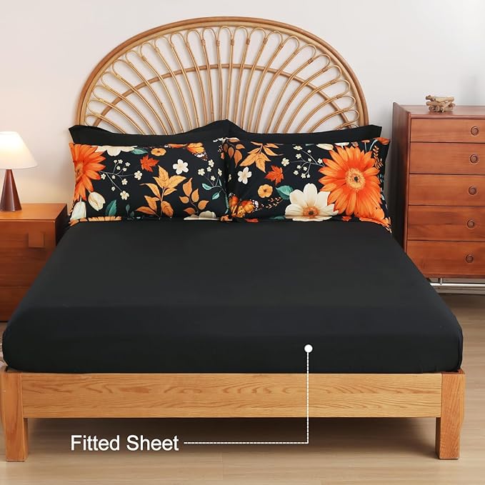 EVENHUG Queen Comforter Set 7 Pieces Lightweight Soft Queen Size Comforters for All Season Floral Bedding Sets Bed in a Bag with Flat Sheet and Fitted Sheet Pillowcases (90"x90")