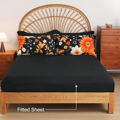 EVENHUG King Comforter Set 7 Pieces Lightweight Soft Queen Size Comforters for All Season Floral Bedding Sets Bed in a Bag with Flat Sheet and Fitted Sheet Pillowcases (104"x90")