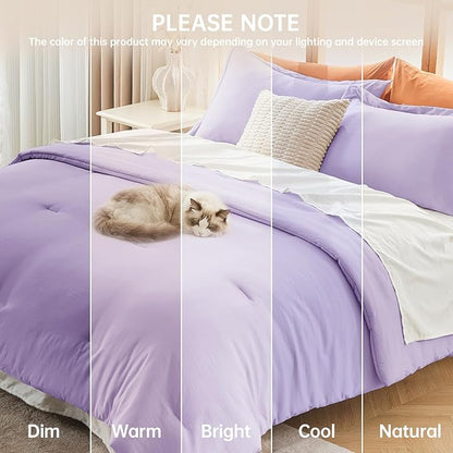 MUXHOMO King Size Comforter Set, All Season Ultra Soft Down Alternative Bedding - 3 Piece Lightweight Bed Set Includes 1 Comforter (104"x90") and 2 Pillow Shams (20"x36"), Crystal Purple