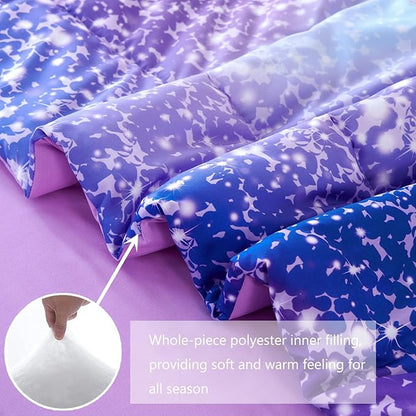 PERFEMET Full Size Bedding Sets for Girls, 6-Piece Colorful Rainbow Comforter Set with Sheets, Tie Dye Fluffy Kids Bed-in-a-Bag, Glitter Ombre Teen Girl Bed Sets (Purple Pink, Full)