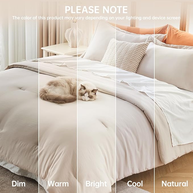 MUXHOMO Beige Oversized King Comforter Sets, All Season Ultra Soft Down Alternative Bedding - 3 Piece Lightweight Bed Set Includes 1 Comforter (120"x98") and 2 Pillow Shams (20"x36")