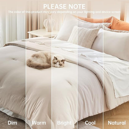 MUXHOMO Beige California King Comforter Set, All Season Ultra Soft Down Alternative Bedding - 3 Piece Lightweight Bed Set Includes 1 Comforter (104"x96") and 2 Pillow Shams (20"x36")
