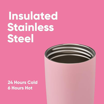 Owala SmoothSip Slider Insulated Stainless Steel Coffee Tumbler, Reusable Iced Cup, Hot Coffee Travel Mug, BPA Free 20 oz, Pink (Pucker Up) (Pack of 8)