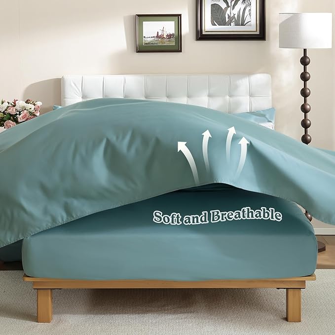 Luxudecor King Comforter Set 7 Pieces Bedding Sets,Teal Blue Floral Comforter and Sheet Set,Soft Microfiber Bed in a Bag for All Seasons (Teal Blue,104"x90")