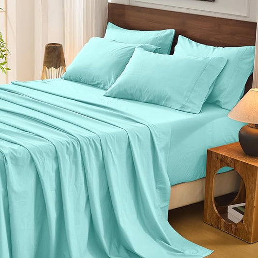 Bedlifes 100% French Flax Linen Sheets Set King Size - 6 Piece Extra Deep Pocket 18-24",Soft Breathable King Bed Sheets with Temperature Regulating & Moisture-Wicking(Teal