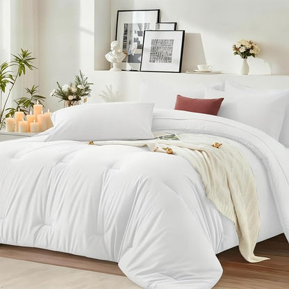 White Queen Comforter Set 7 Piece - Soft Bed in a Bag Queen Size Comforter Sets, Cozy Luxury Bedding Sets with Down Alternative Comforter, Flat Sheet, Fitted Sheet, 2 Pillowcases & 2 Shams