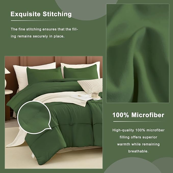 Masaca Oversized King Comforter 128"x120",Olive Green Pinch Pleated Extra Large King Bedding Comforter Set,Soft Lightweight Rustic Farmhouse Boho Dark Green Bedding 3 Pieces