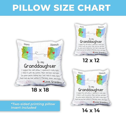Hyturtle Personalized to My Granddaughter Pillow (Insert Included) Gifts from Grandma - Birthday for Granddaughter - State to State Custom Name Sofa Couch Home Decor Throw Pillow