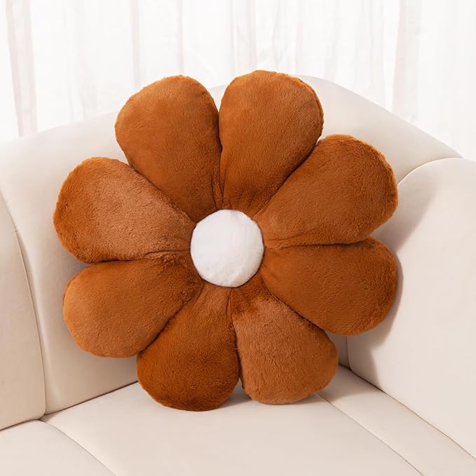 FIONOUT Flower Pillow, 25.5inch Brown Throw Pillows, Brown Decorative Throw Pillows, Flower Throw Pillow, Flower Floor Pillow Fall Throw Pillow Floor Cushions for Reading and Room Dector