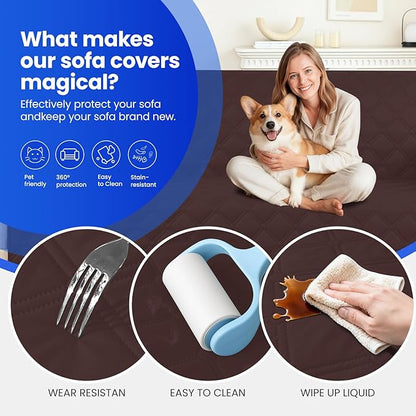 Waterproof Couch Covers for Pets, Waterproof Dog Bed Cover, Anti-Slip Soft Dog Blankets, Couch Cover for Dogs Washable, Pet Blanket for Puppy Large Dogs Cat (82x102 Inch, Coffee)