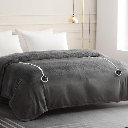 HOMLYNS LuxeHeat Heated Blanket Electric Blanket Queen Size, Soft Flannel Sherpa Heating Blanket with 10 Heat Settings, 1-10 hrs Timer Auto Shut Off (84x90 inches, Grey)