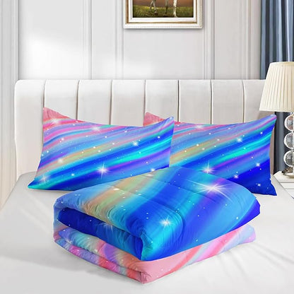 Blue Rainbow Gradient Star Comforter Set Twin Size,Colorful Bedding Set for Boys Girls Teens,Tie Dye Pastel 3 Pieces Duvet Sweet Bedroom Decor