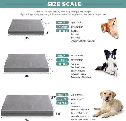 Vonabem Waterproof Dog Bed Large Medium Sized Dogs - Outdoor Orthopedic Crate Pad, Washable Pet Beds Removable Cover, Egg Crate Foam Support, Durable Anti-Slip Kennel Pads 35"x22", Gray