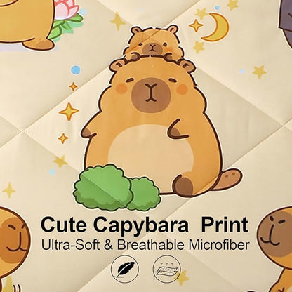 7 Piece Capybara Comforter Set Queen Size Cute Cartoon Capybara Bedding Set Super Soft All Season Bedroom Decor for Kids Girls Boys Teens Birthday Choice