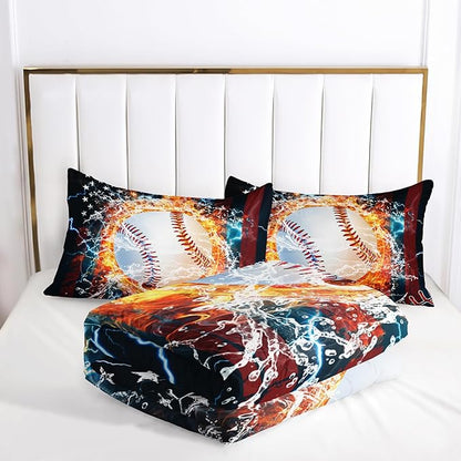 Kids Baseball Bedding Sets - Full Size Sports Theme Comforter Set with 1 Comforter and 2 Pillowcases