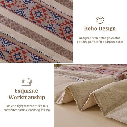 Anibedding Queen Comforter Set 7 Pieces Light Khaki Brown Bedding Comforter Set, Boho Aztec Bed in a Bag Soft Microfiber Bed Set with Sheets, Pillowcases & Shams