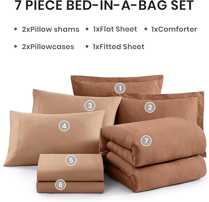 Monbix Oversized King Comforter Set - 7 Pieces Cationic Dyeing Autumn Leaf Bed in a Bag Bed Sets with Comforter, Sheets, Pillowcases & Shams, Reversible Bedding Comforters Sets (120 * 98)