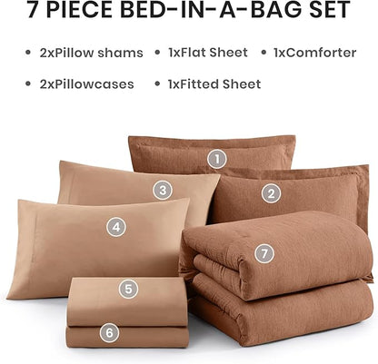 Monbix Oversized King Comforter Set - 7 Pieces Cationic Dyeing Autumn Leaf Bed in a Bag Bed Sets with Comforter, Sheets, Pillowcases & Shams, Reversible Bedding Comforters Sets (120 * 98)