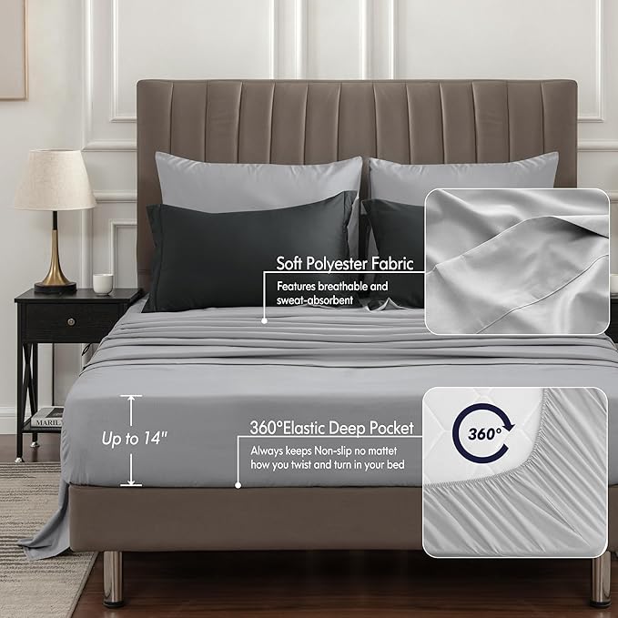 BEDELITE California King Size Comforter Set 7 Pieces Bed in A Bag - Soft Microfiber Reversible Cal King Black Bed Set with Comforters, Sheets, Pillowcases & Shams, Cozy Bedding Sets for All Season