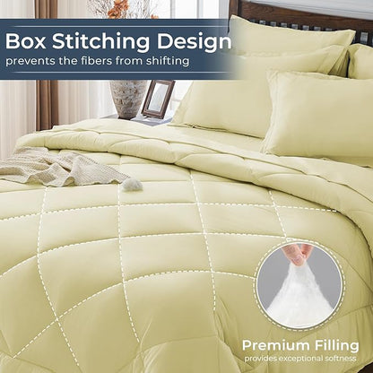 HEVUMYI Cream Yellow Full Comforter Set - 7-Piece All Season Bed in a Bag Full, Ultra Soft Bedding Set with Comforter, Flat Sheet, Fitted Sheet, Pillowcases, Pillow Shams
