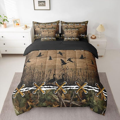 Duck Camo Comforter Set King Size Comforter Set with Sheets | Mallard Duck 7-Piece Bedding Set Mens Country Camo Bed in a Bag, Farmhouse Woodland Animals Bed Sets,Wildlife Cabin Hunting Decor