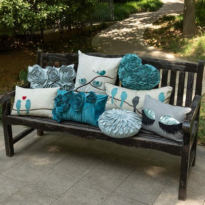JWH Valentine's Day Throw Pillow Covers Decorative Flower Accent Pillow Cases Heart Shaped Cushion for Couch Living Room Bed Chair 14 x 16 Inches Teal Blue