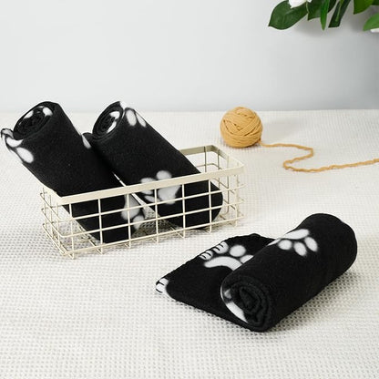 CAI TENG 3 Pack Pet Blankets for Small Dogs Dog Blanket 21x30 Inch Soft Pet Fleece Blanket Warm Puppy Essentials for Bed Cute Paw Printed Throw Dog Black