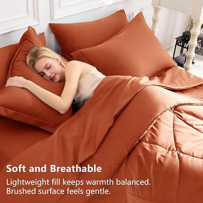 CozyLux Full Size Comforter Sets Burnt Orange - 7 Pieces Bed in a Bag Full, Luxury Soft Bed Set for All Seasons, Bedding Set with Down Alternative Comforter, Sheets, Pillowcases & Shams, Terracotta