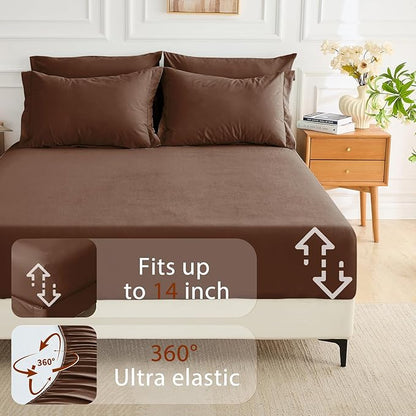 MUXHOMO 7 Pieces Queen Comforter Set, Soft Bed in a Bag Queen Size, All Season Bedding Set with Comforter, Flat Sheet, Fitted Sheet, Pillowcases & Shams, Brown