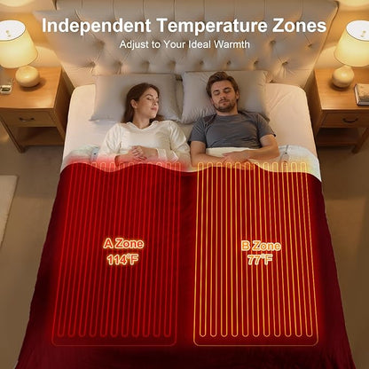 Queen Size Electric Blanket for Bed - 84" x 90" Dual Control Heated Blanket with 10 Hrs Auto Off, 5 Heating Levels, Over-Heat Protection, Washable Flannel Sherpa Heating Blankets, Red