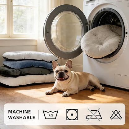 Dog Bed for Small Dogs & Cats 23”x17”, Non-Slip Washable Faux Silver Fox Fur Crate Pad, Durable Oval Pet Mat, Beige