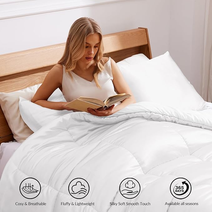 Whale Flotilla 3-Piece Reversible Silky Soft King Size Comforter Bedding Set, Luxurious Satin Comforters Oversized with 2 Satin Pillowcases, Lightweight Duvet for All Seasons, White