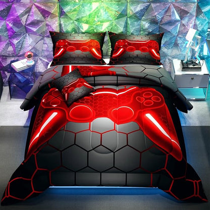 Namoxpa6 Pieces Gamer Comforter Sets for Boys Kids,3D red Pattern,Decorative 6 Piece Bedding Sets with Comforter,Flat Sheet,Fitted Sheet,Throw Pillow Cover,Pillow Shams,Twin Size